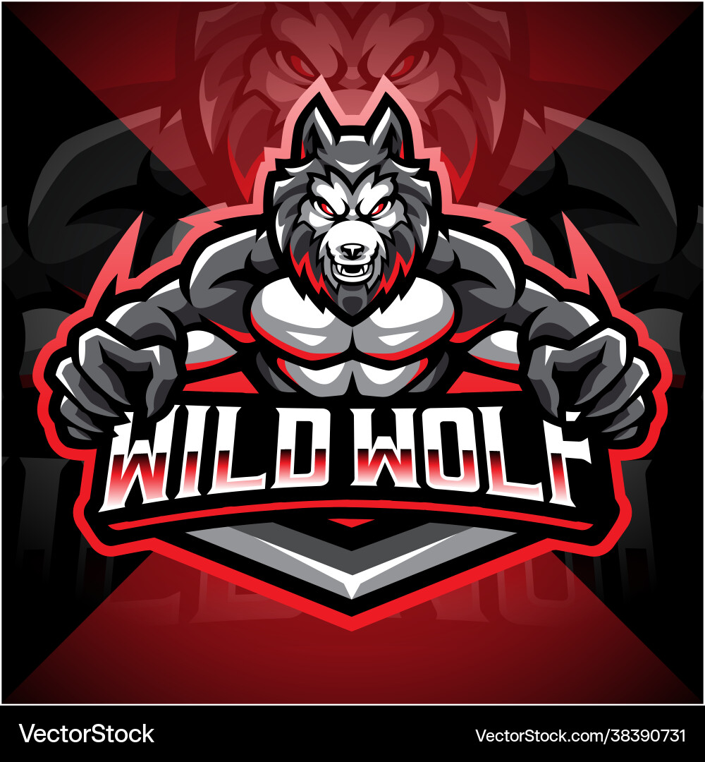 Wild wolf esport mascot logo design Royalty Free Vector
