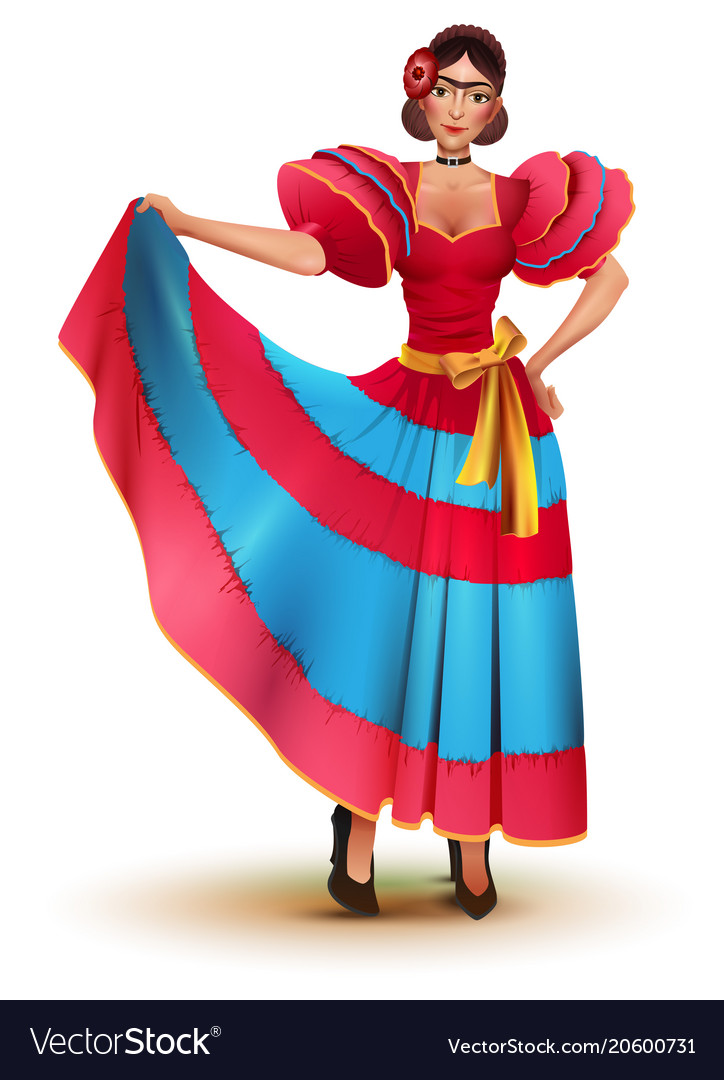 Young mexican woman in red dress solo dancing