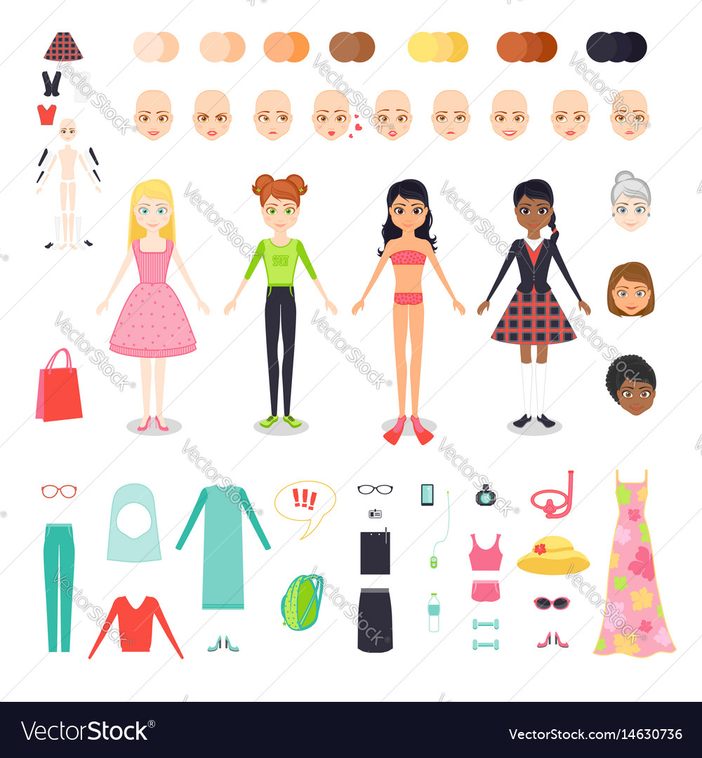 Flat set of figure pretty girl Royalty Free Vector Image