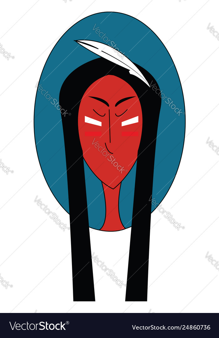 Native American With White Feather In His Hair In Vector Image