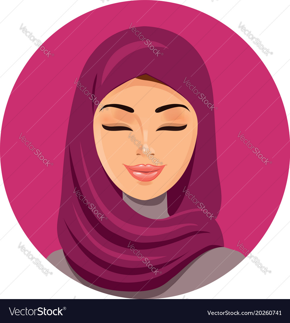 Beautiful Muslim Arab Woman In Hijab Closing Vector Image 