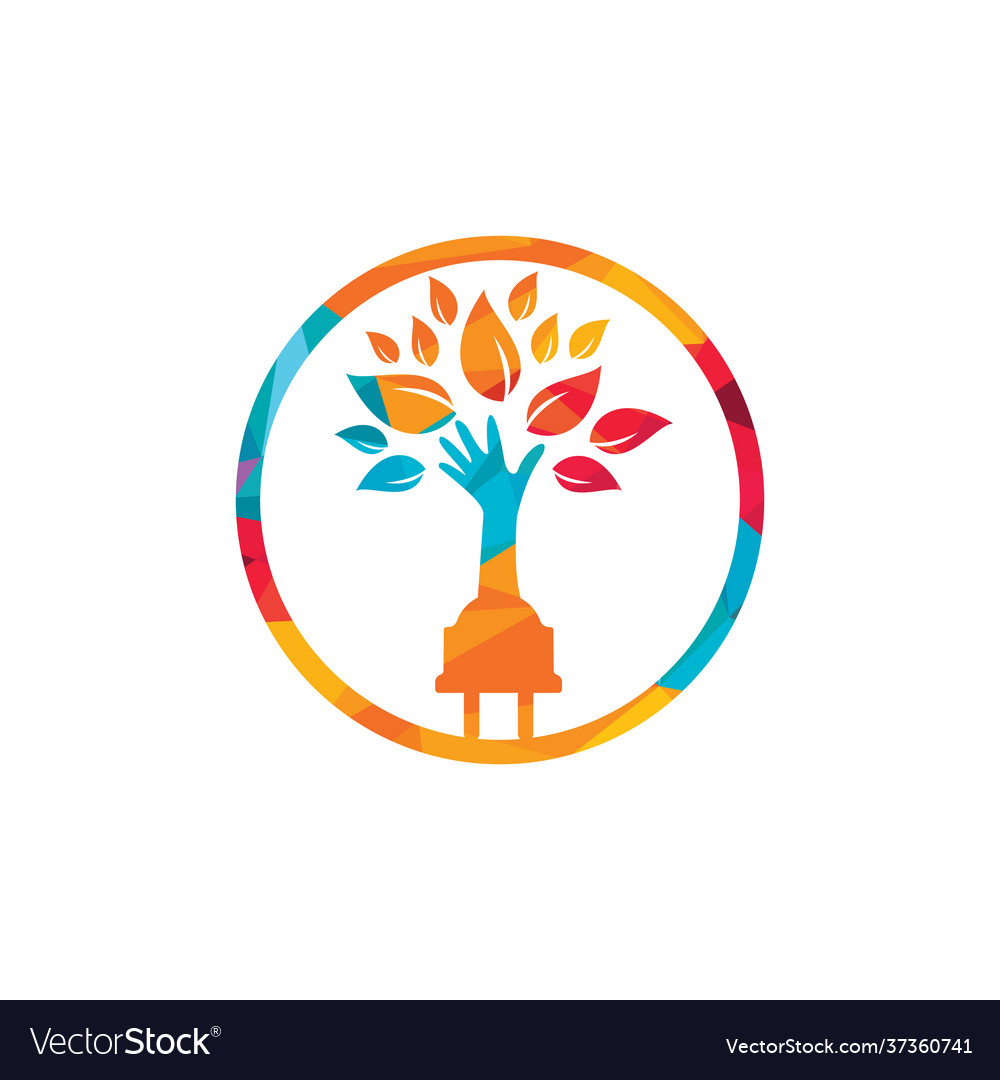 Electric cord and hand tree logo design Royalty Free Vector