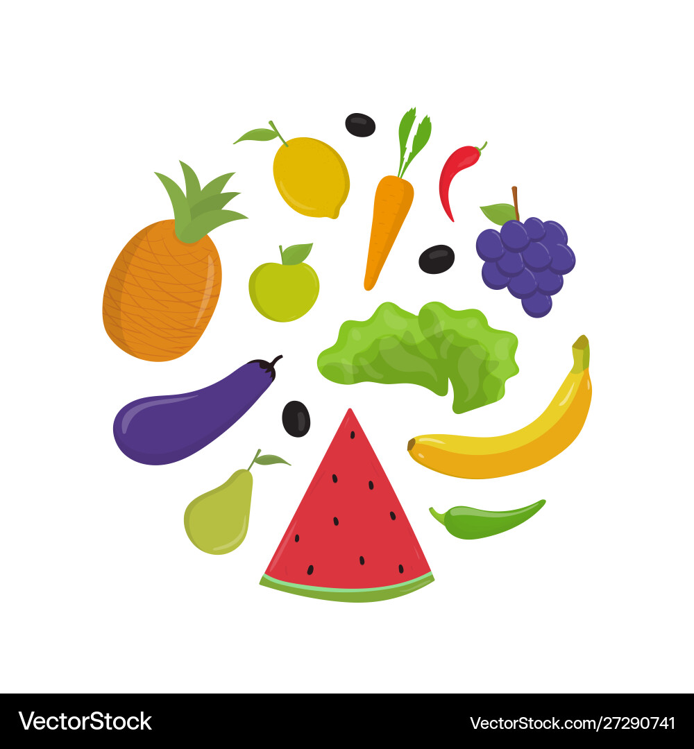 Fruit and vegetables flat set Royalty Free Vector Image