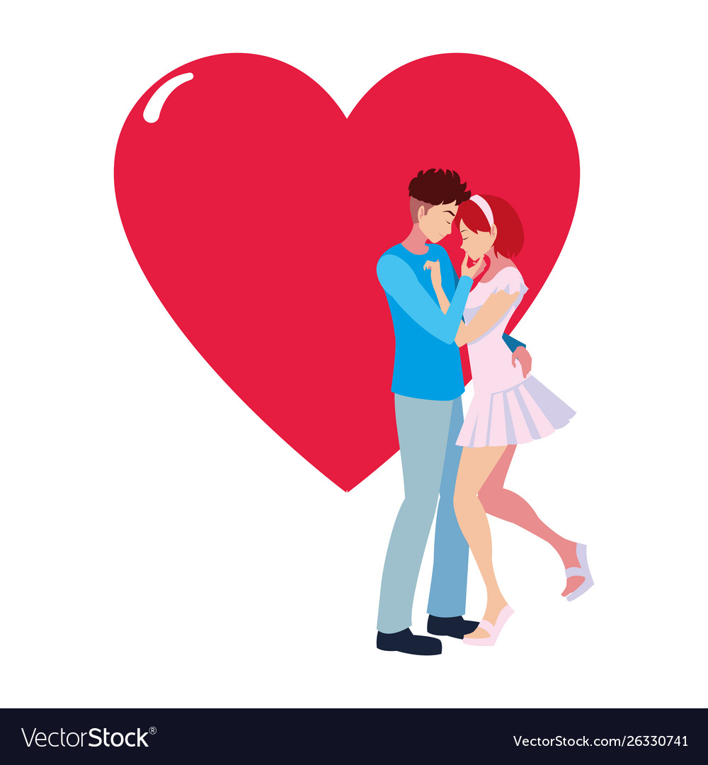 Romantic couple hugging love heart Royalty Free Vector Image