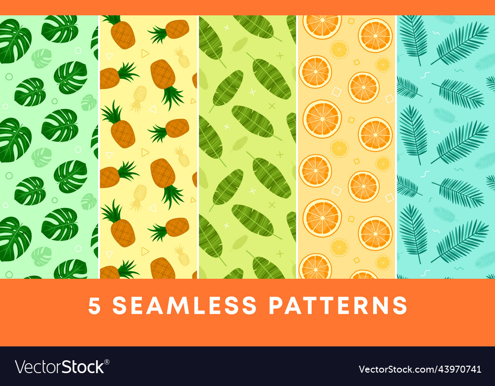 Tropical seamless patterns flat vector image Tropical seamless patterns flat