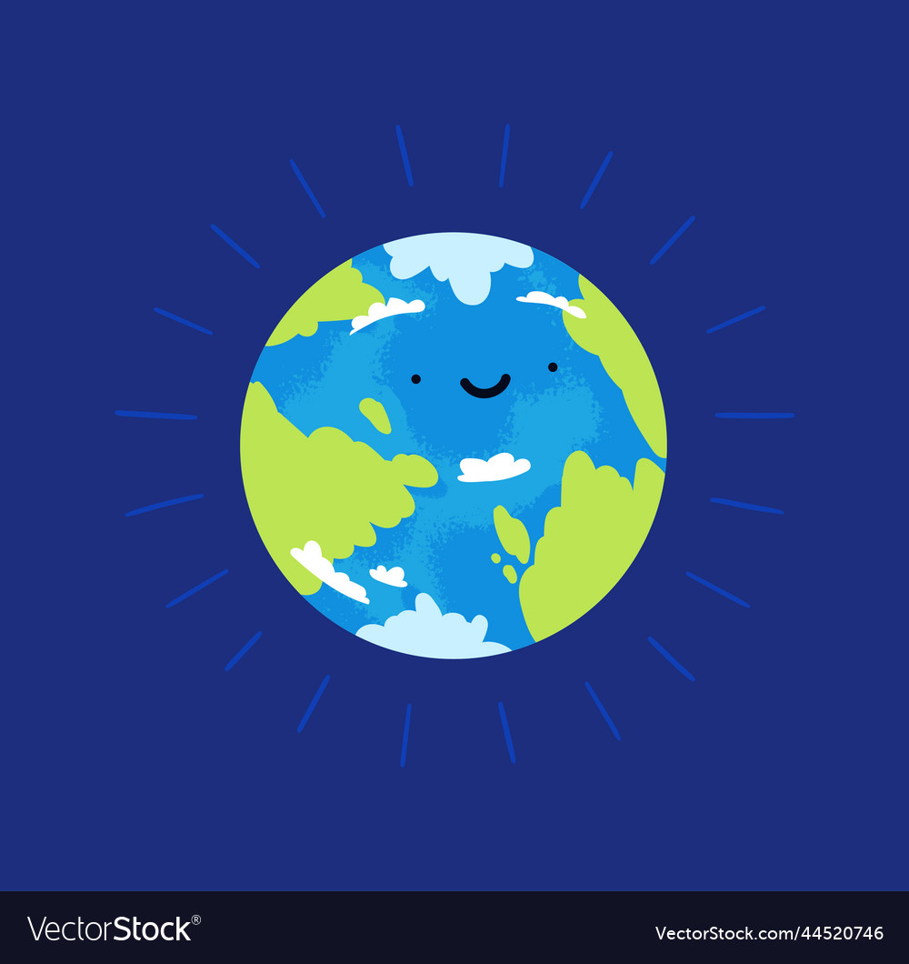 Cartoon planet earth shining on a blue background Vector Image