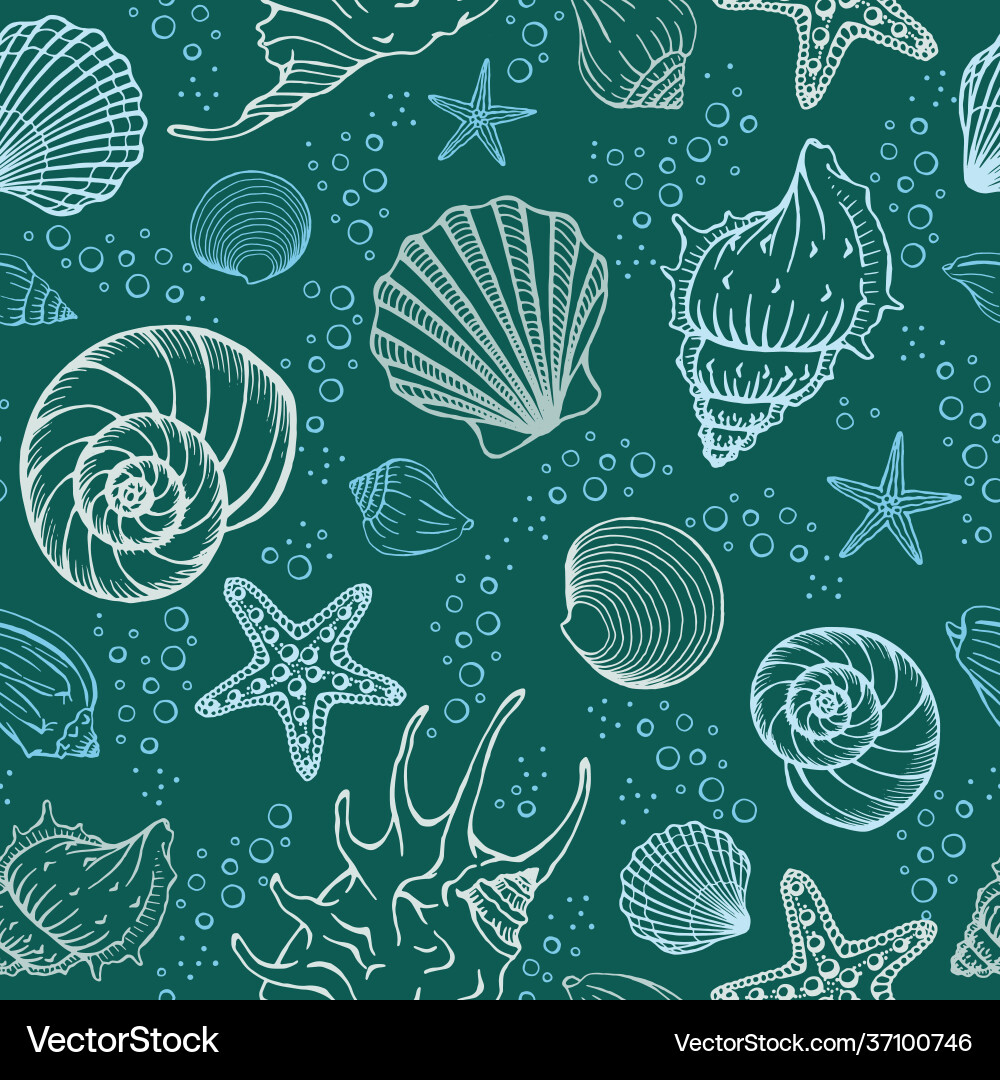 Seamless pattern with seashells and starfishes Vector Image