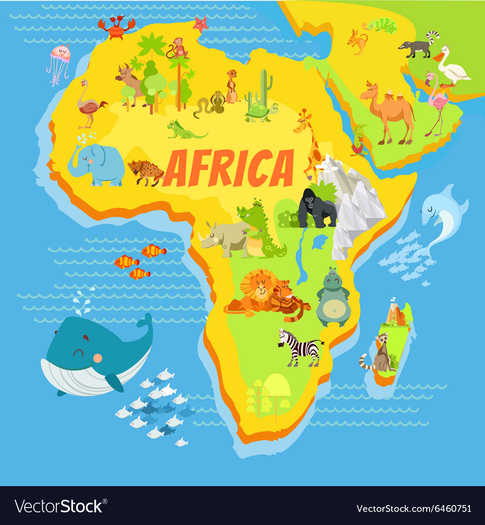 Cartoon Map Of Africa Freddi Bernardina   Cartoon Map Of Africa With Animals Vector 6460751 