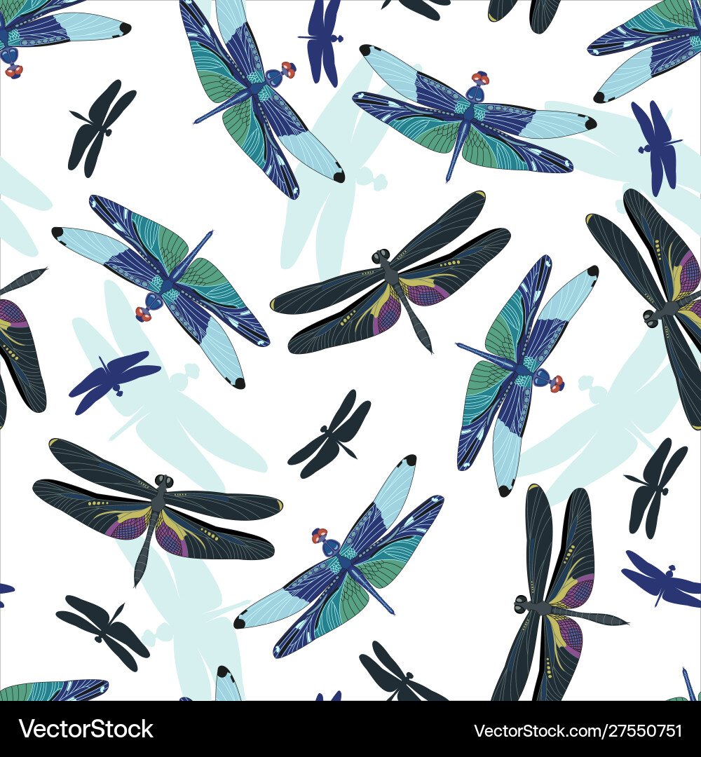Seamless pattern with dragonflies isolated Vector Image