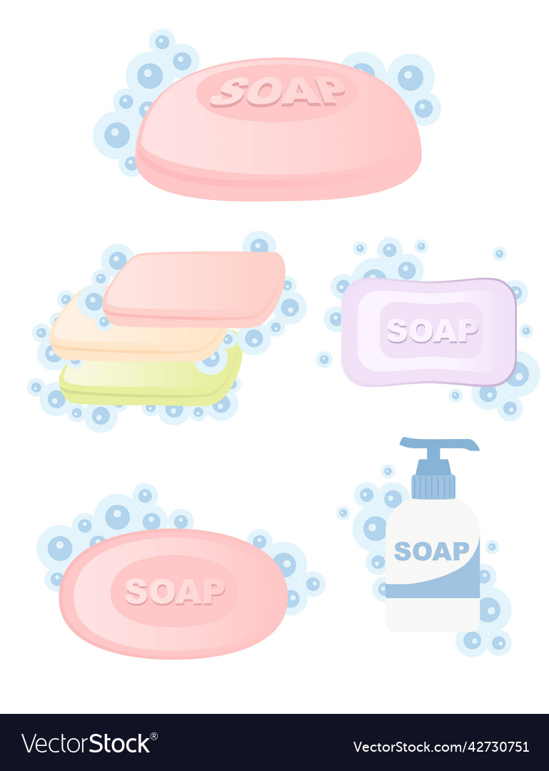 Set of colored bar soap solid and liquid soap Vector Image