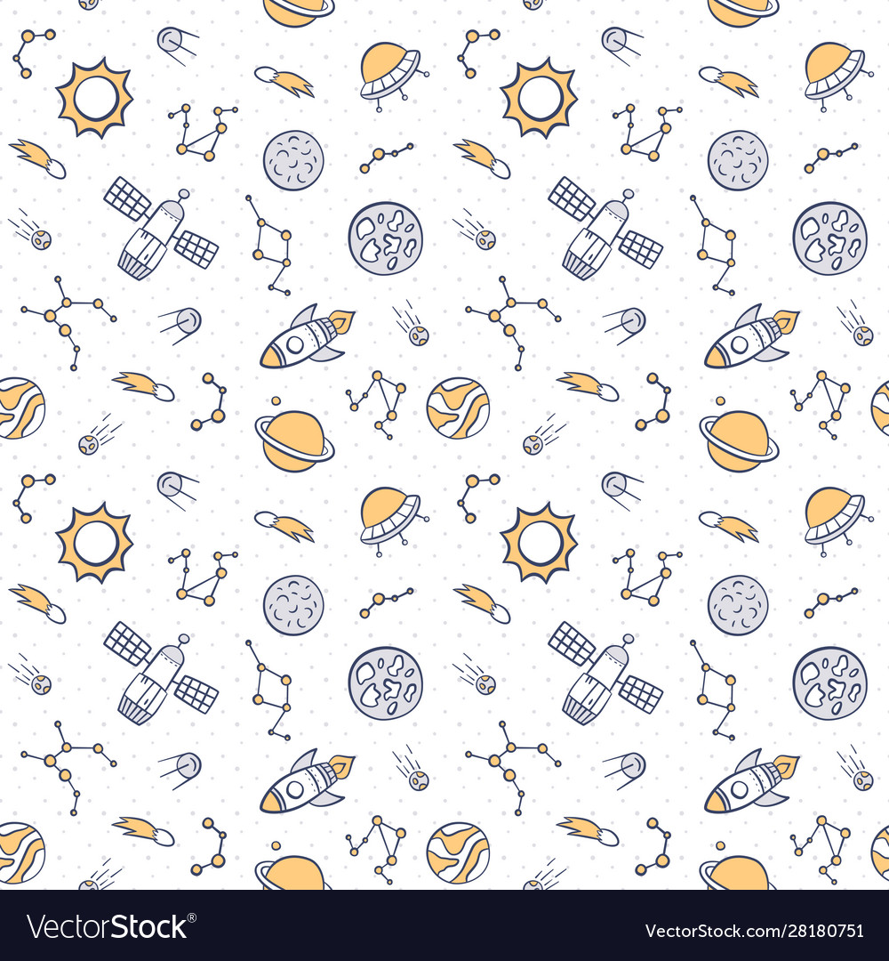 Space planets stars and rockets cosmic seamless vector image Space planets stars and rockets cosmic seamless