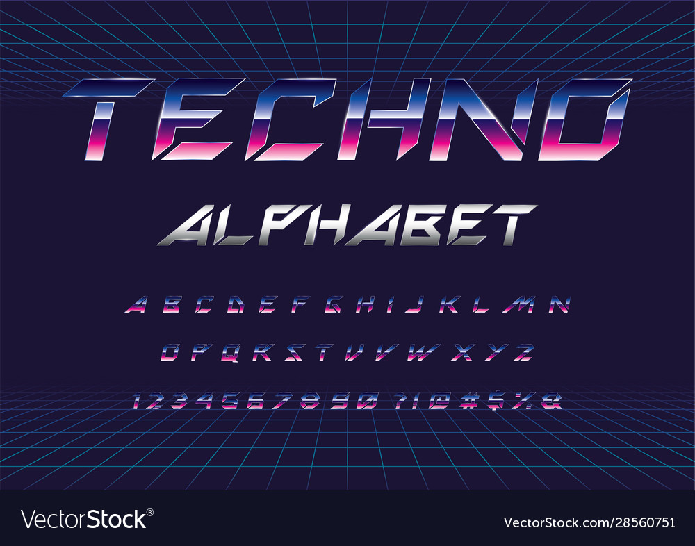 Techno font Royalty Free Vector Image - VectorStock