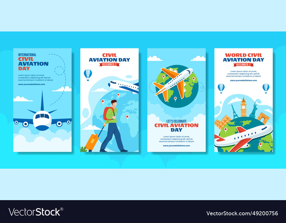 Civil aviation day social media stories flat Vector Image