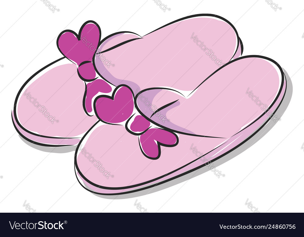 Pink ladies slippers with purple bow on white