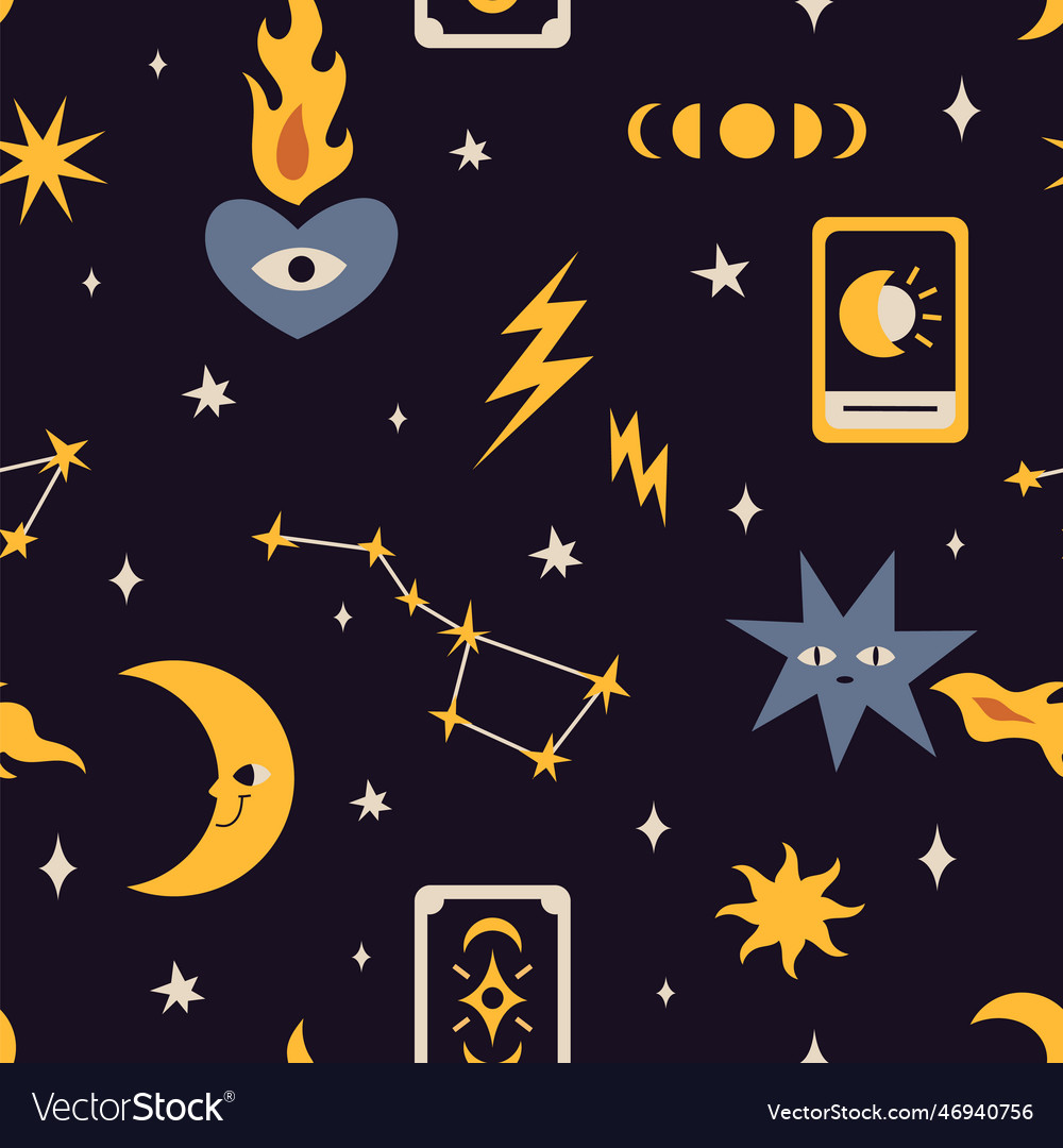 Seamless pattern with sun and moon tarot cards Vector Image
