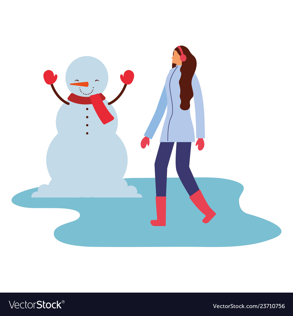 Woman with snowman winter season Royalty Free Vector Image