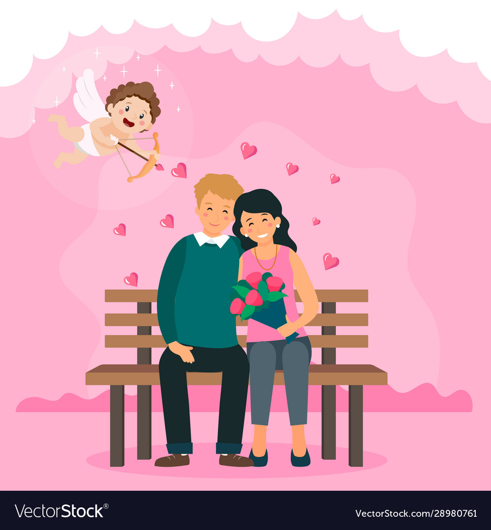 Couple in love is sitting on park bench cartoon Vector Image