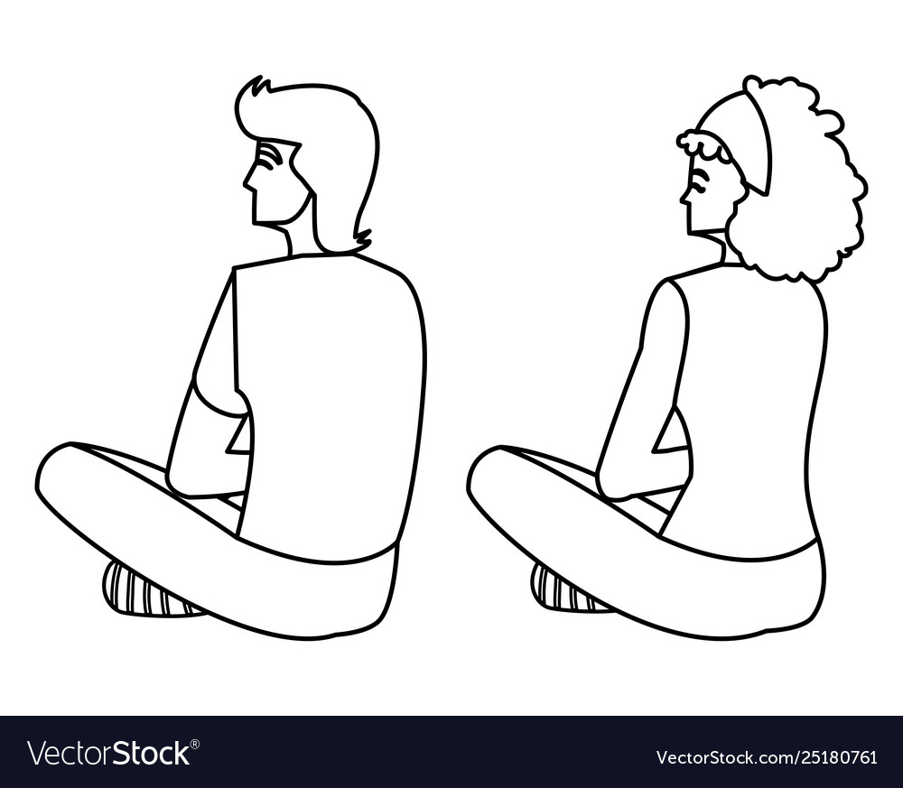 Couple seated back characters Royalty Free Vector Image