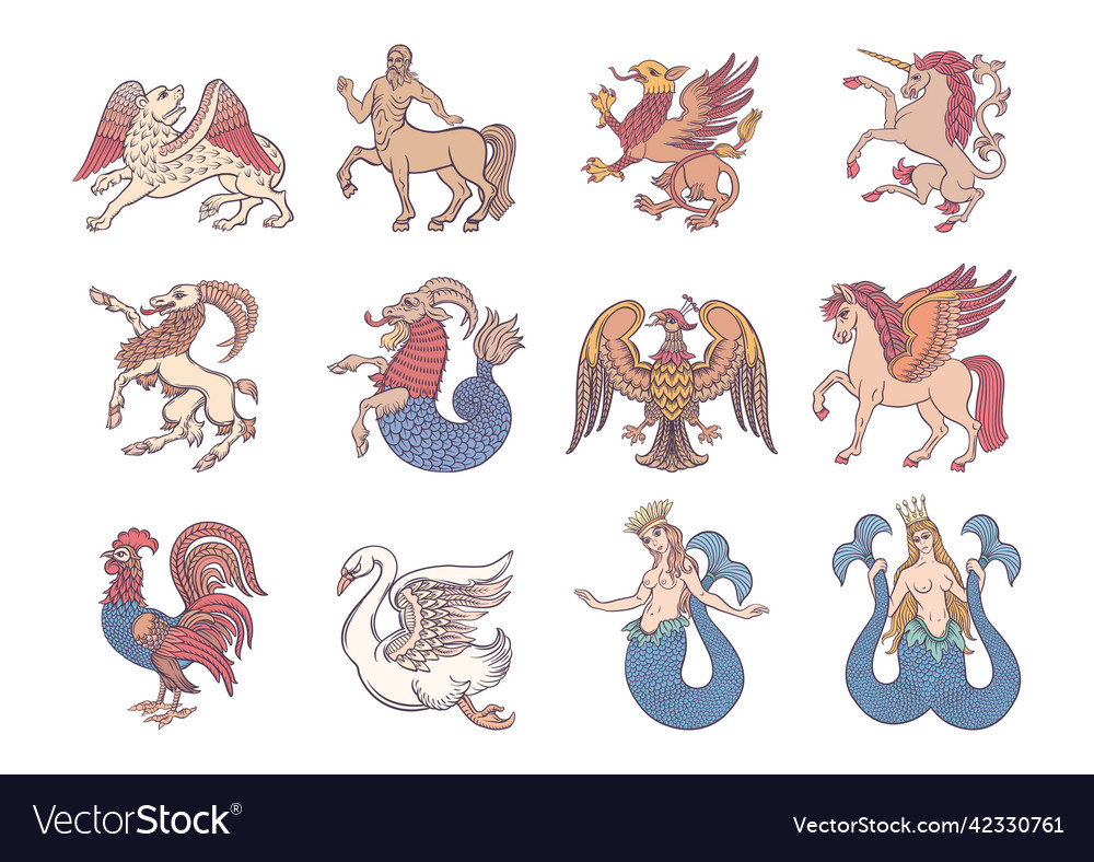 Heraldic mythical animals and creatures Royalty Free Vector Heraldic mythical animals and creatures Royalty Free Vector