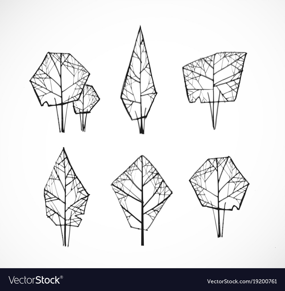 Set Of Doodle Sketch Trees On White Background