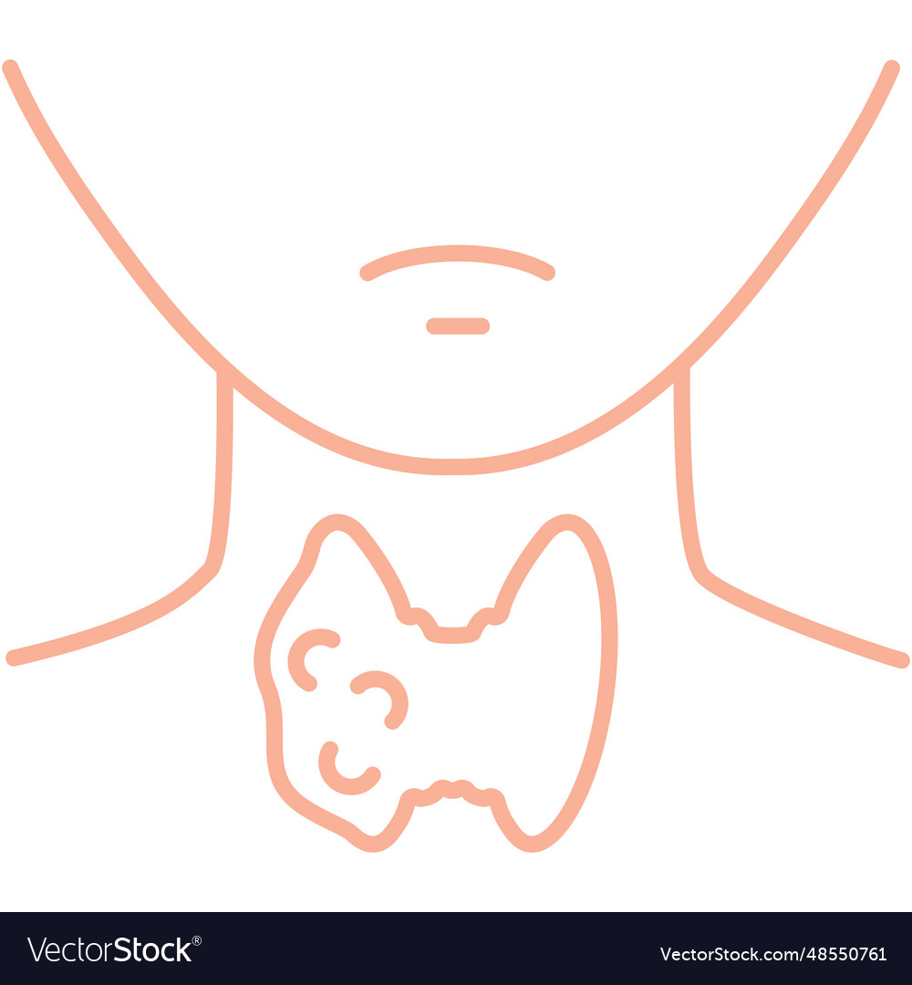 Thyroid gland organ on body silhouette line icon Vector Image