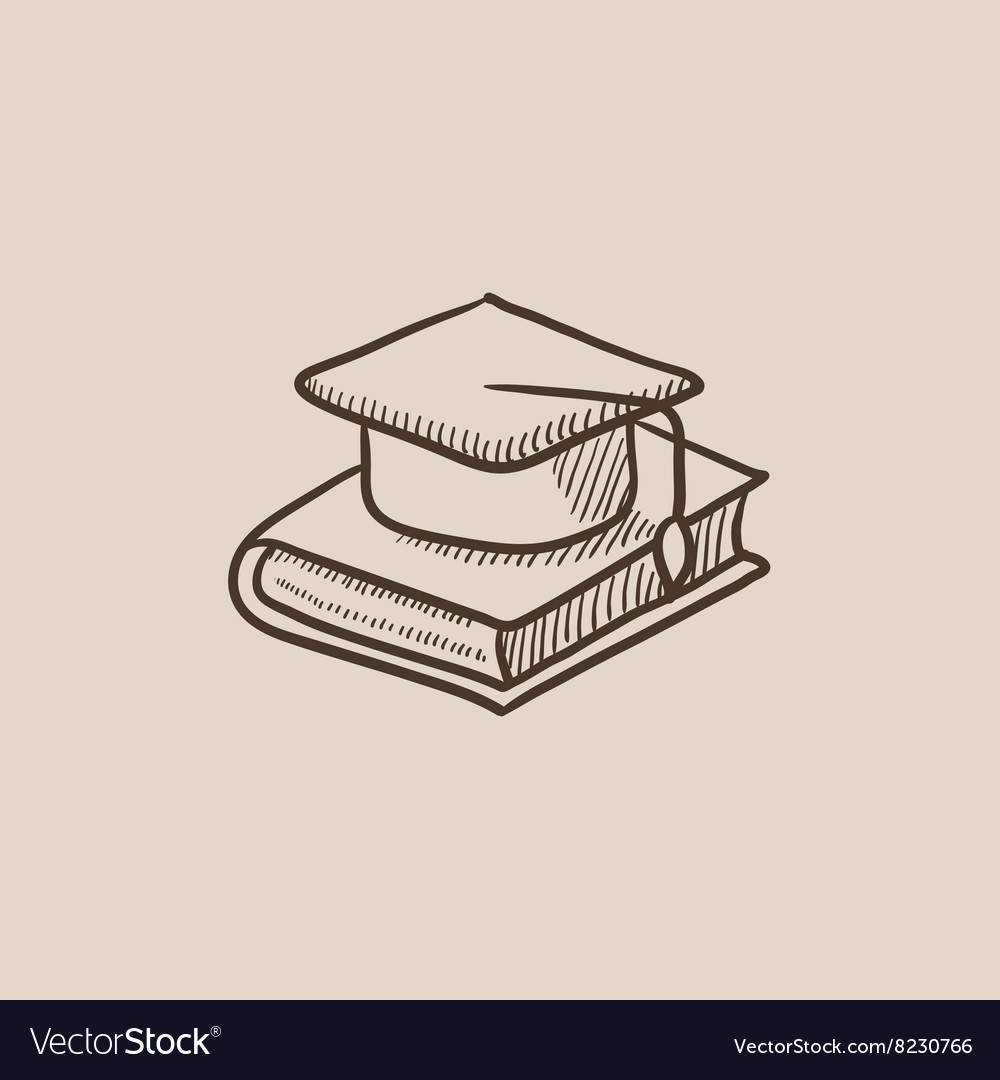 Graduation cap laying on book sketch icon