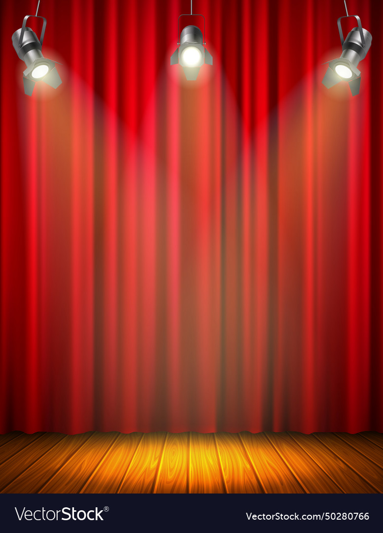 Illuminated empty stage with red curtain Vector Image