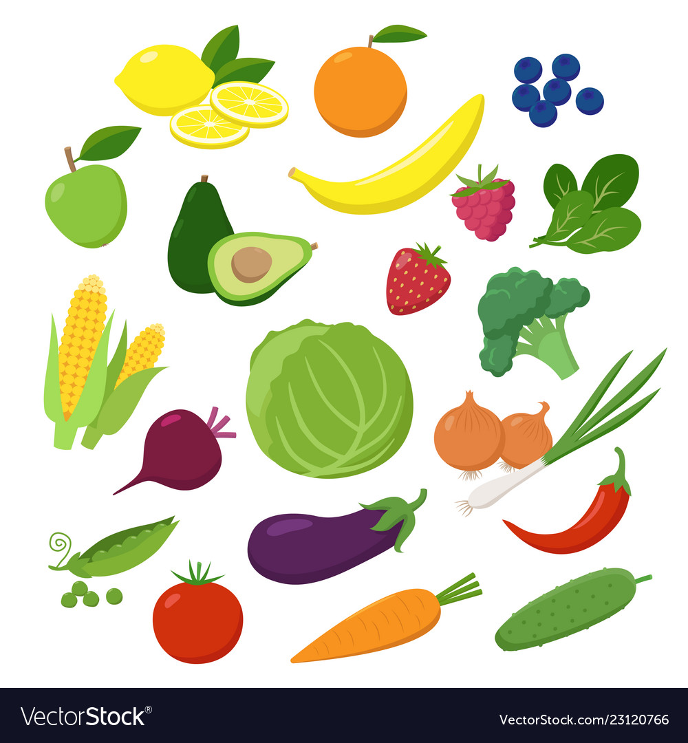 Large set of fruits vegetables and berries Vector Image