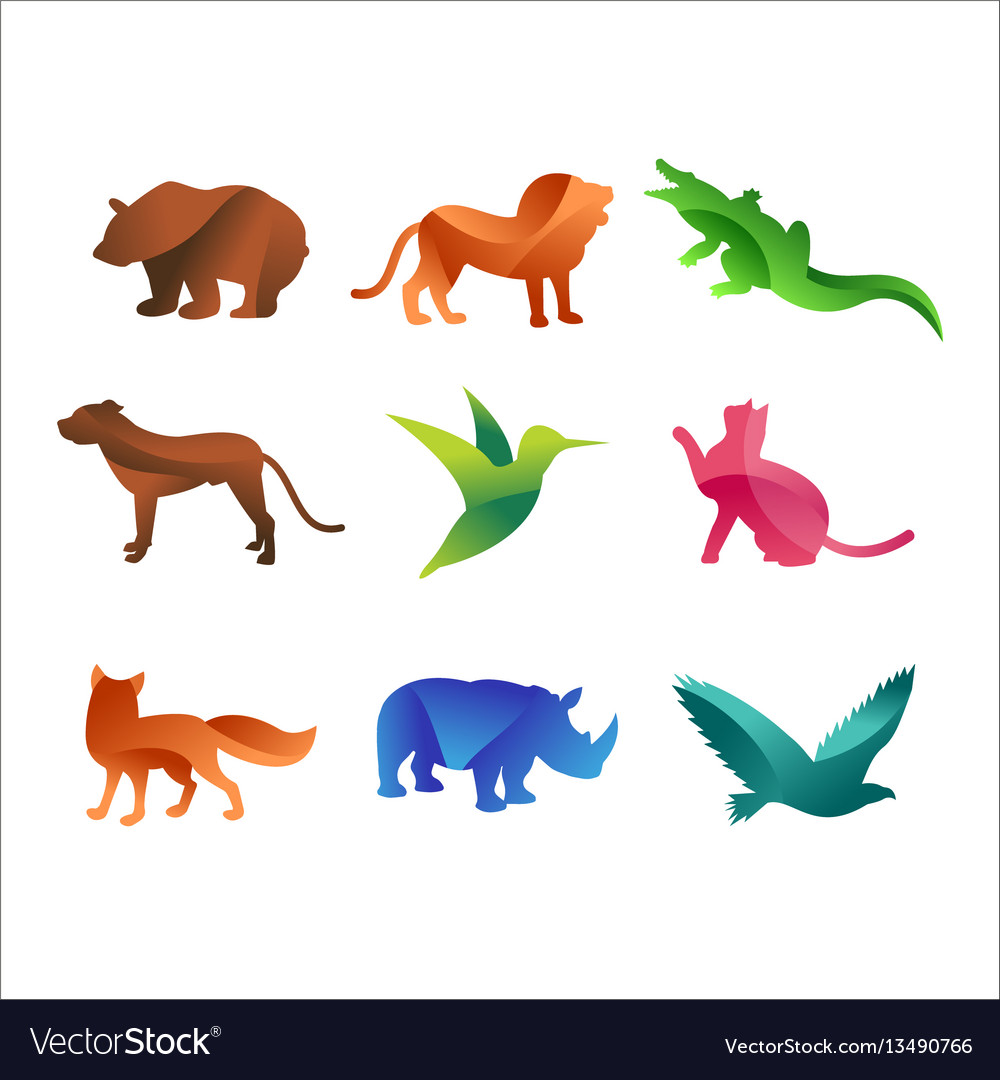 Wild animals jungle pets logo silhouette of Vector Image