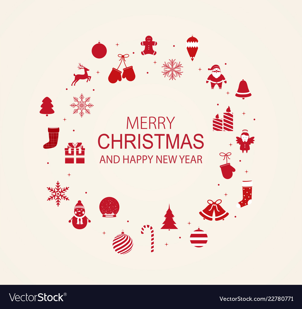 Christmas and new year frame with red decor vector image Christmas and new year frame with red decor