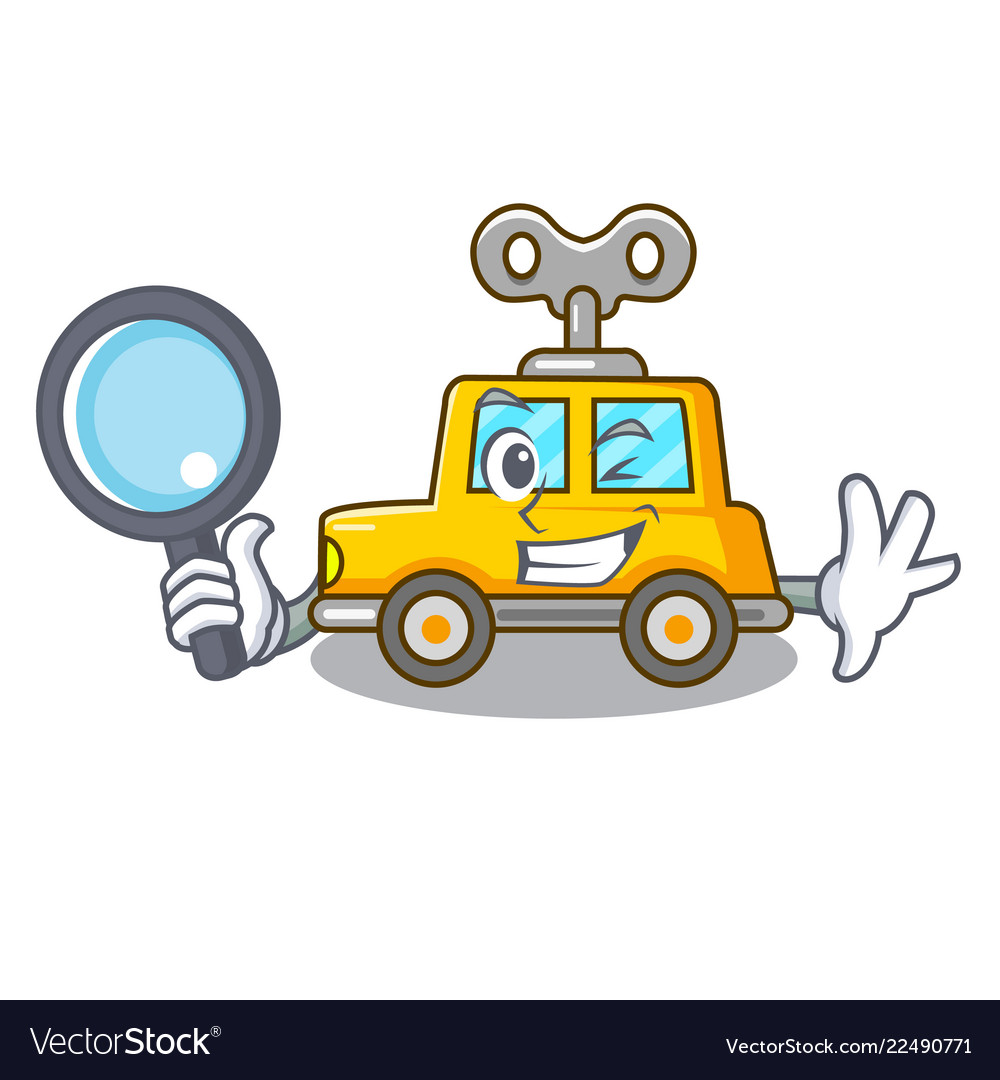 Detective Cartoon Clockwork Toy Car In Table Vector Image