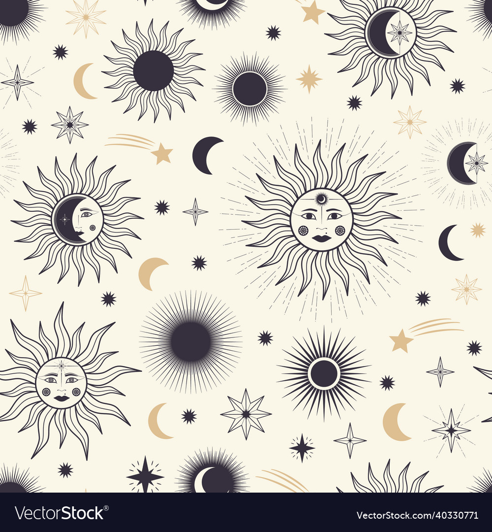 Hand drawn seamless pattern of different sun moon Vector Image