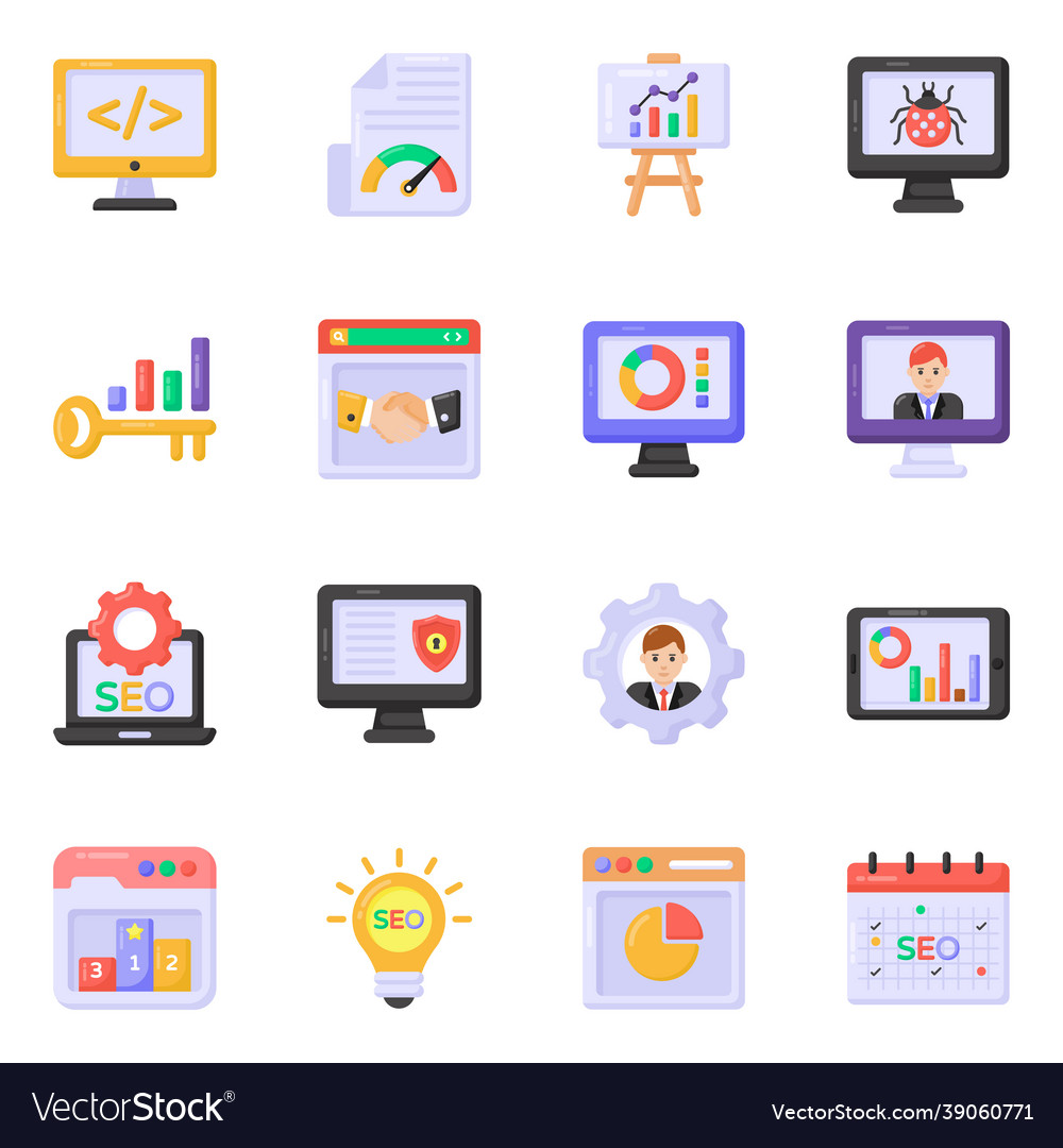 Set of seo and programming flat icons Royalty Free Vector