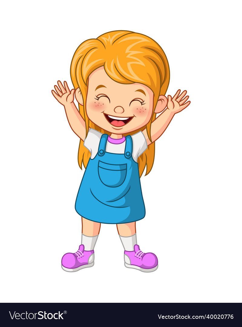 Cartoon little girl in dressed waving hand Vector Image