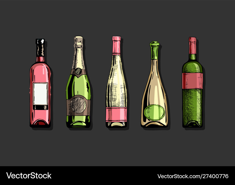 Set wine bottle Royalty Free Vector Image - VectorStock