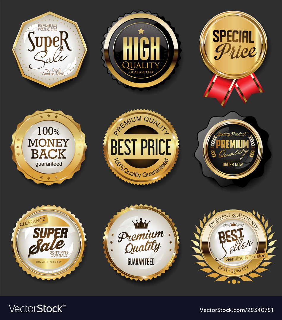 Black and gold badges super sale collection 0018 Vector Image