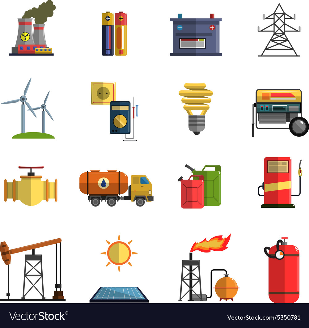 Energy power flat icons set Royalty Free Vector Image