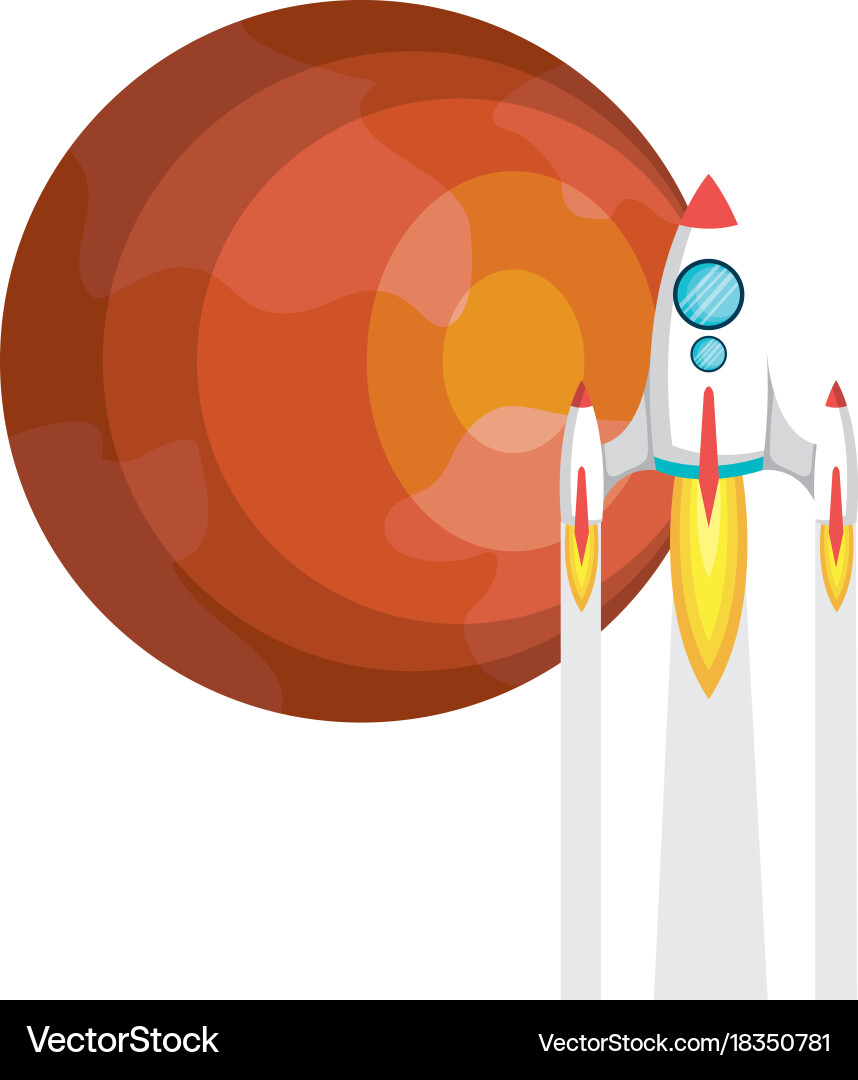 Mars planet with rocket Royalty Free Vector Image
