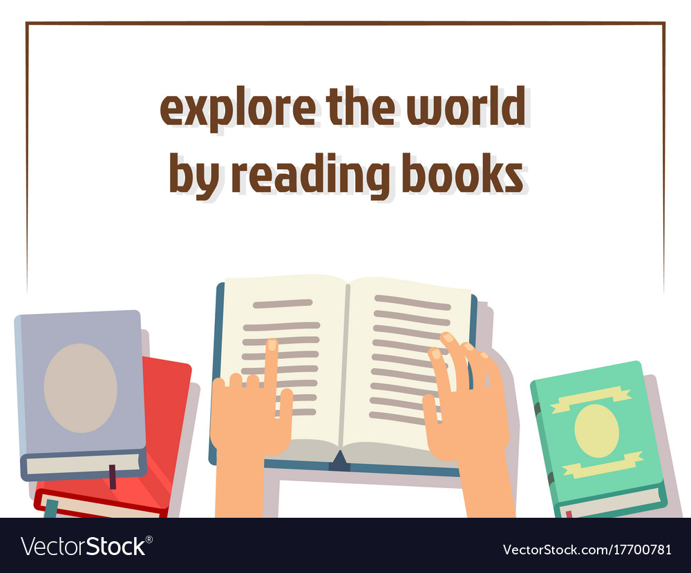 Reading books poster design with flat Royalty Free Vector