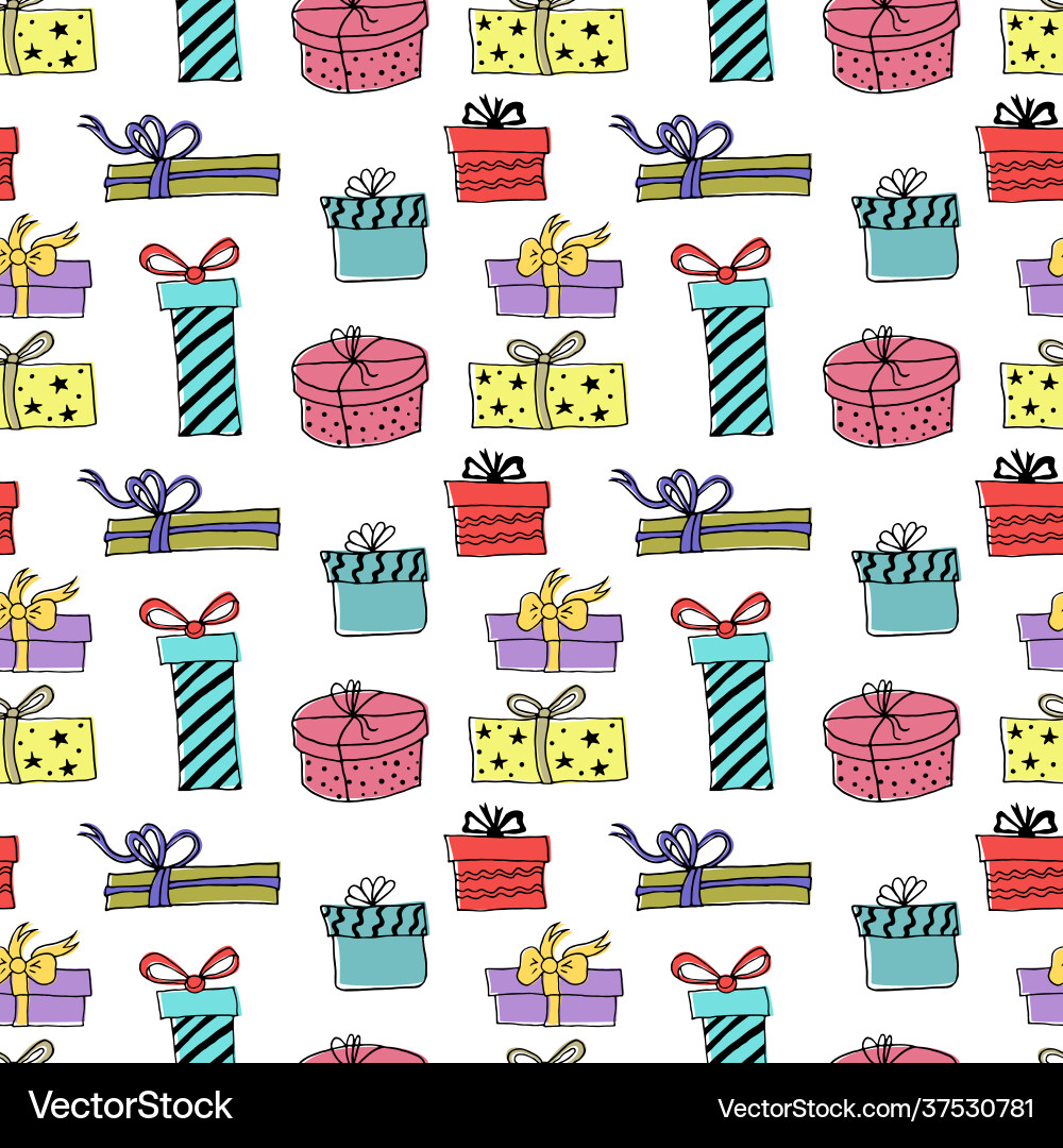 Seamless pattern with hand drawn gift boxes Vector Image