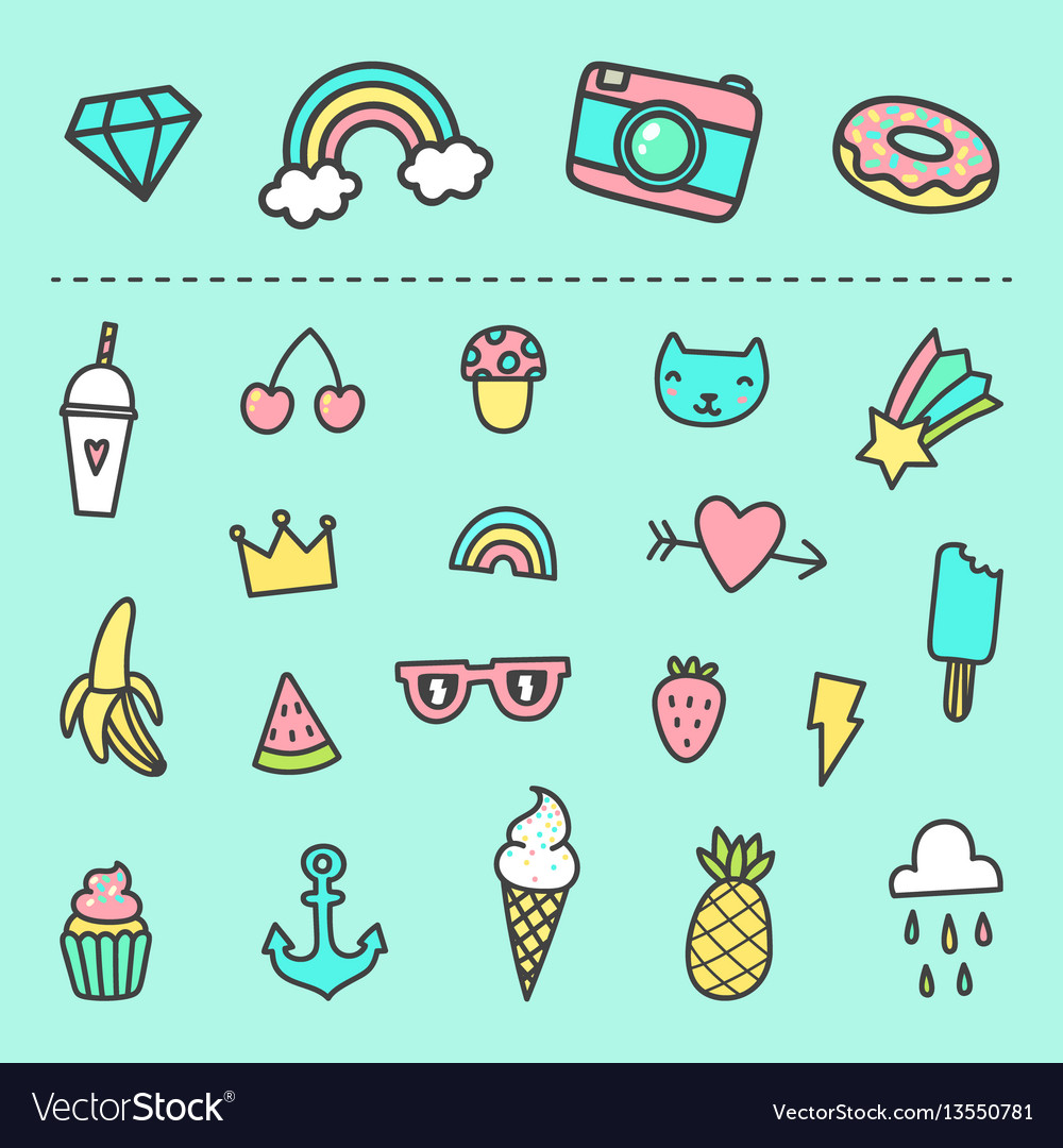 Set of cute cartoon stickers Royalty Free Vector Image