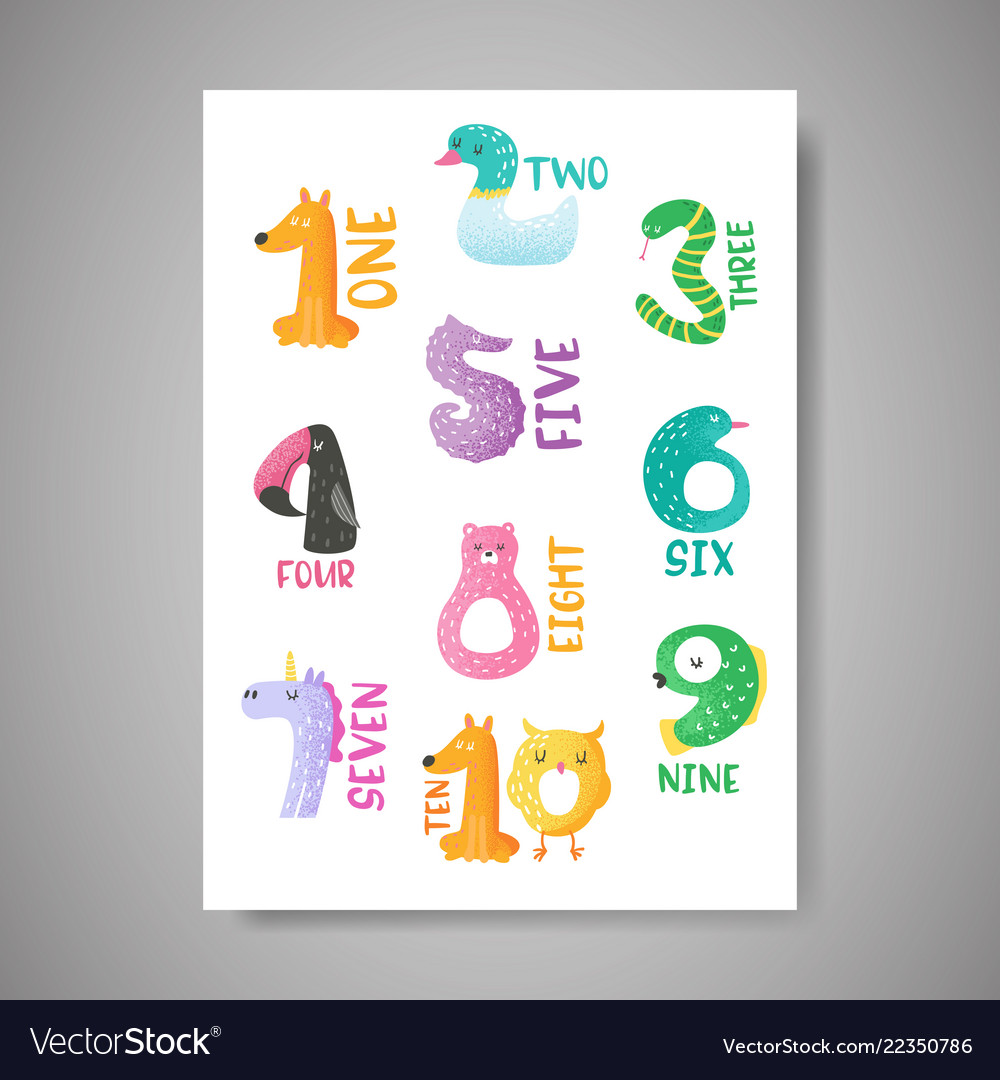 Cute animal numbers from 1 to 10 nursery poster Vector Image