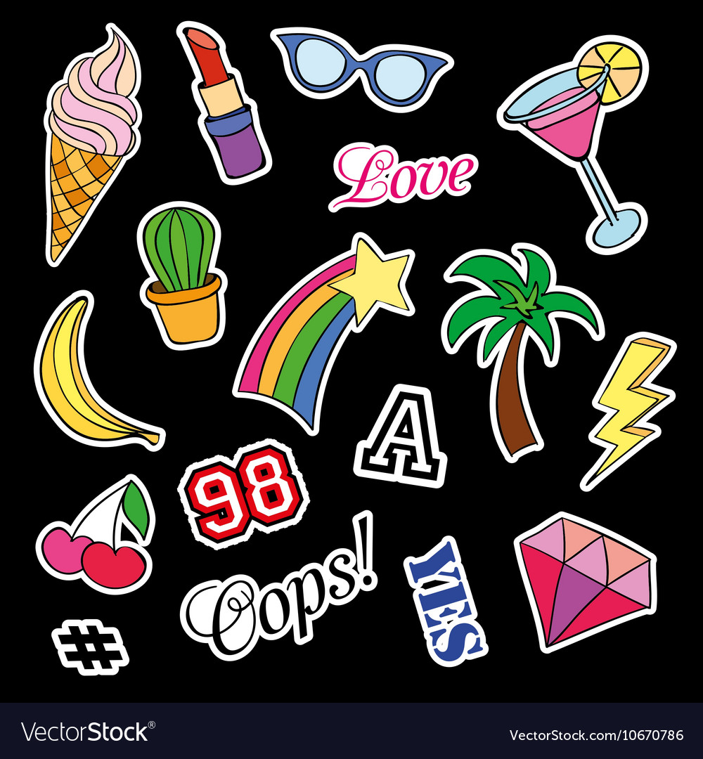 Fashion patch badges with different elements set Vector Image