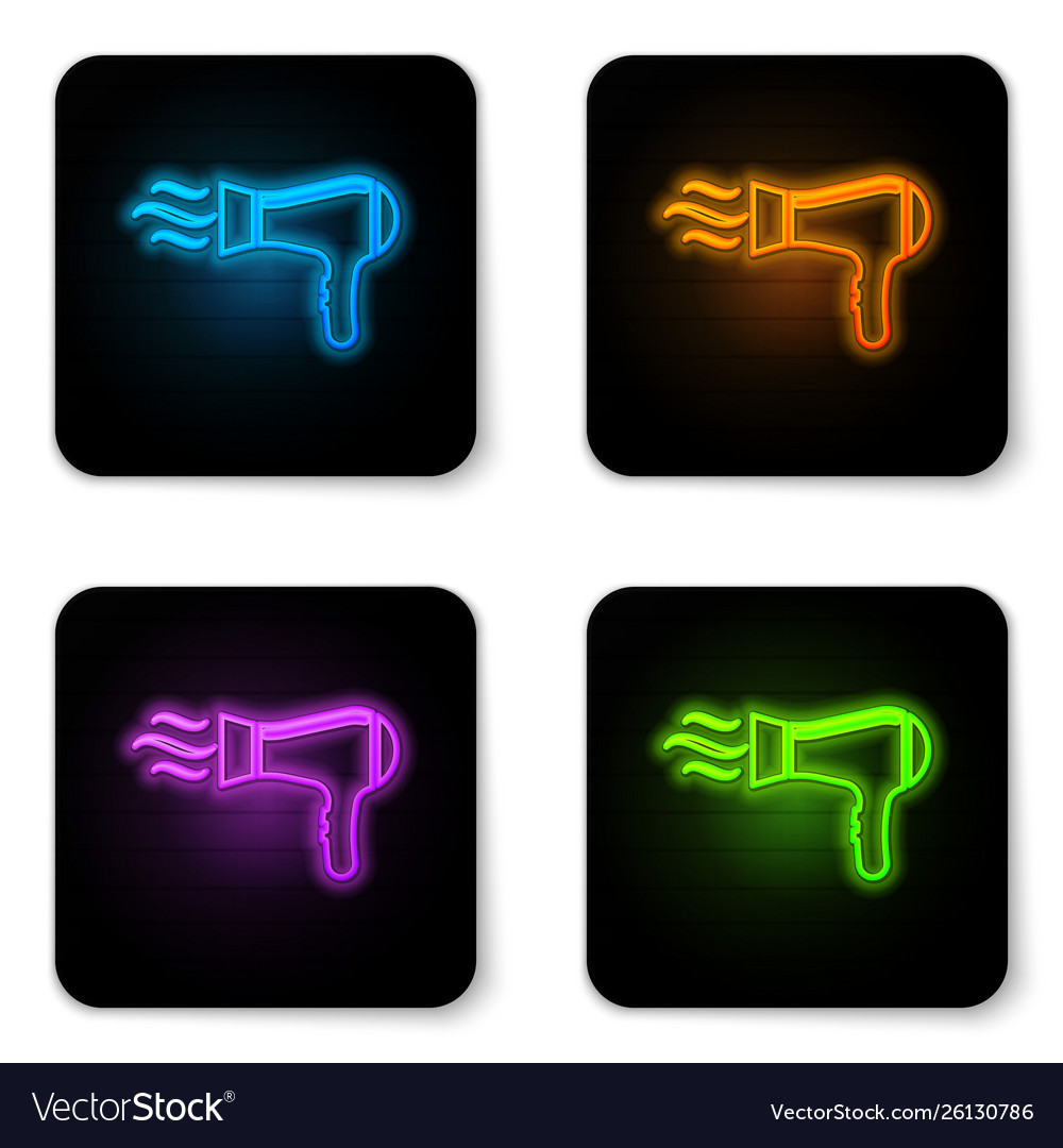 Glowing Neon Hair Dryer Icon Isolated On White Vector Image