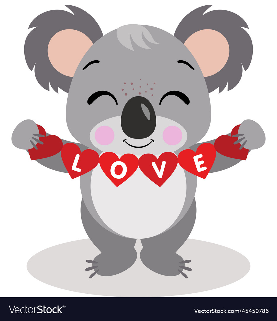 Loving koala holding a love red heart flag Vector Image