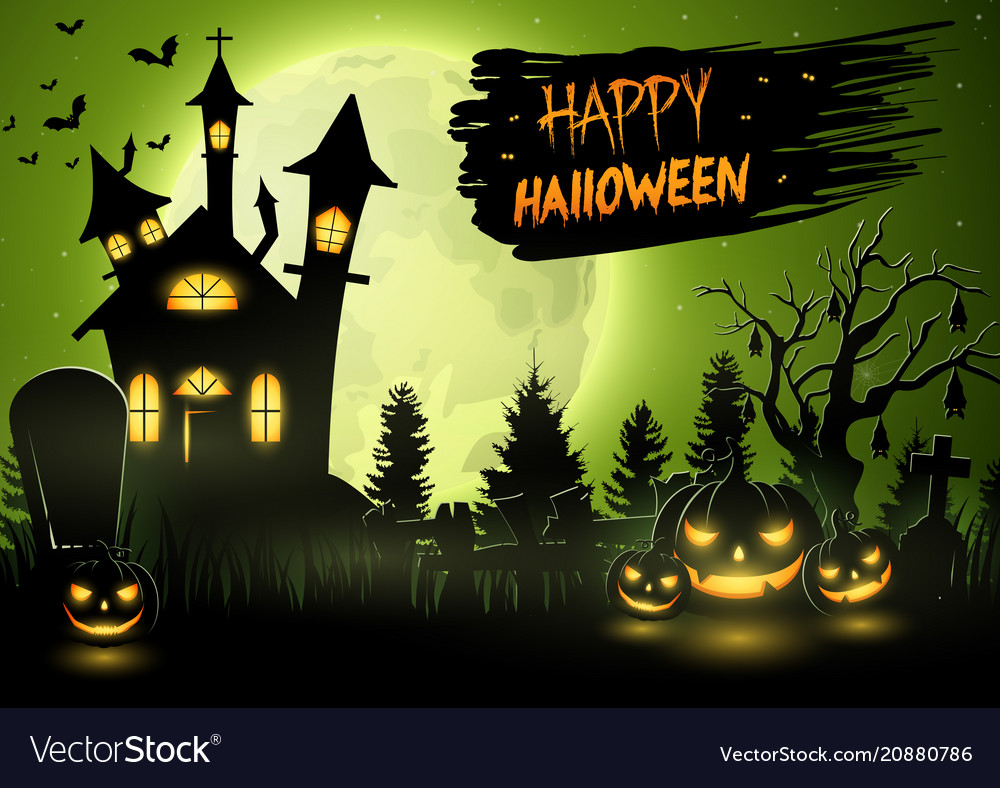 Scary Church With Pumpkins On The Full Moon Vector Image