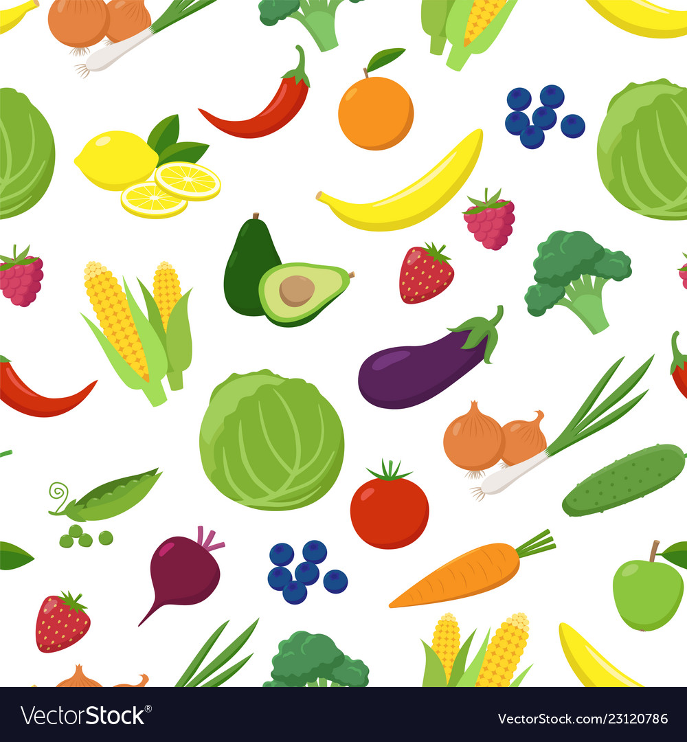 Various fruits and vegetables seamless pattern Vector Image