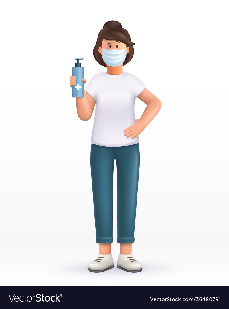 3d cartoon character young woman wearing mask vector image 3d cartoon character young woman wearing mask