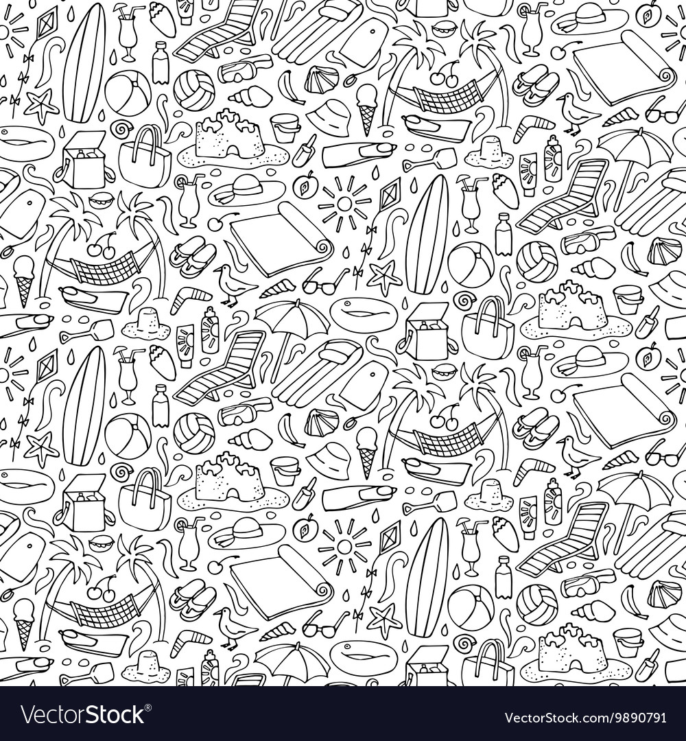 Beach doodle seamless pattern Royalty Free Vector Image