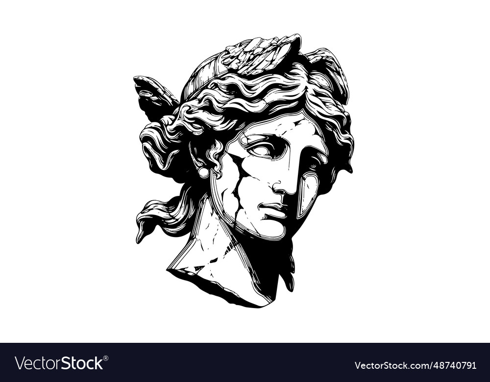 Cracked statue head of greek sculpture sketch Vector Image